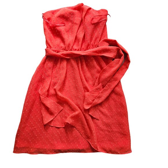 Express Belted Strapless Ruffle Coral Orange Dress Size 0 - Picture 2 of 5